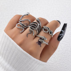 Punk trend silver color 4pcs snake stackable rings