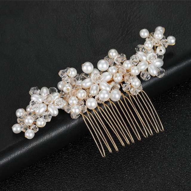 Handmade pearl crystal beads wedding hair combs