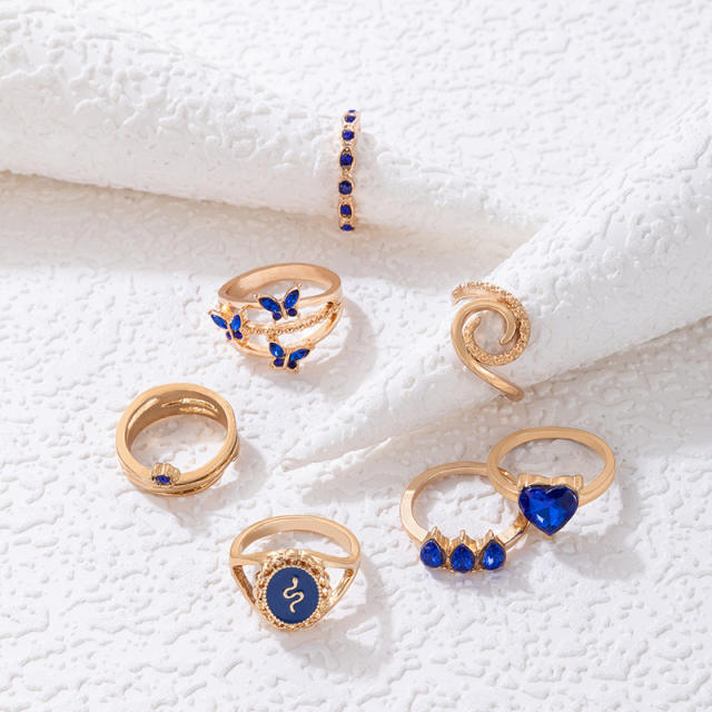 7pcs blue rhinestone stackable rings