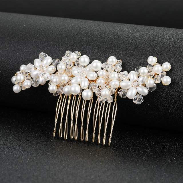 Handmade pearl crystal beads wedding hair combs