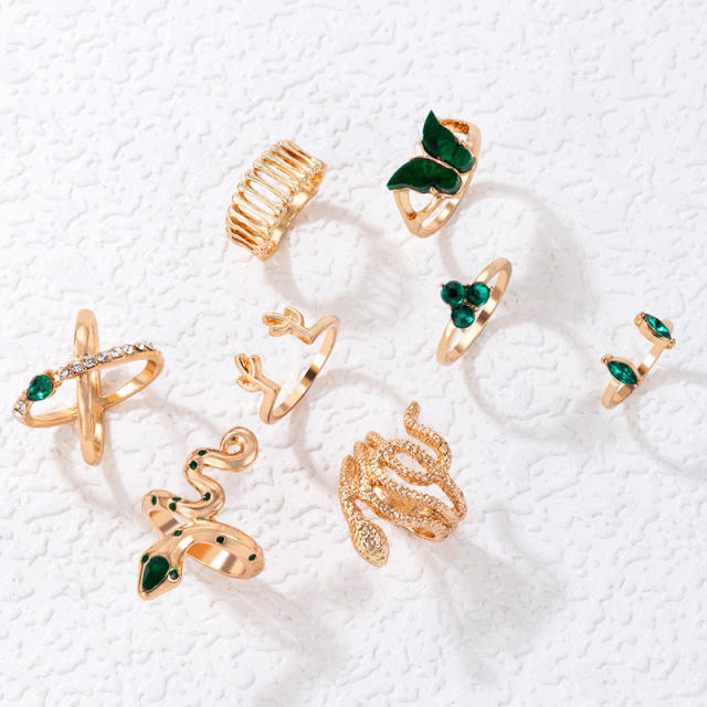 8pcs green color butterfly snake stackable rings