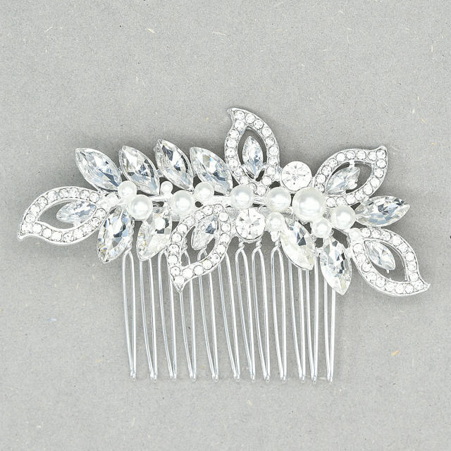 Elegant glass crystal pearl alloy hair combs