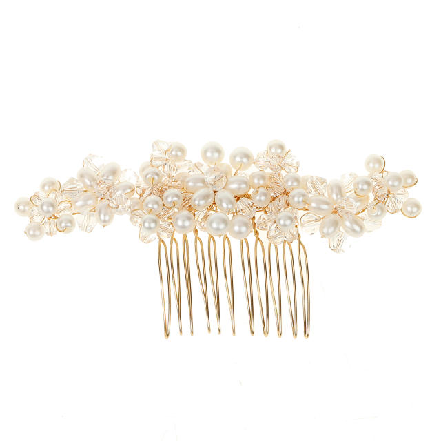 Handmade pearl crystal beads wedding hair combs