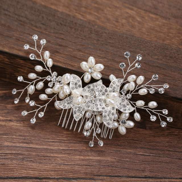 Korean fashion pearl diamond flower wedding hair combs