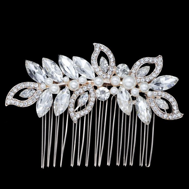 Elegant glass crystal pearl alloy hair combs