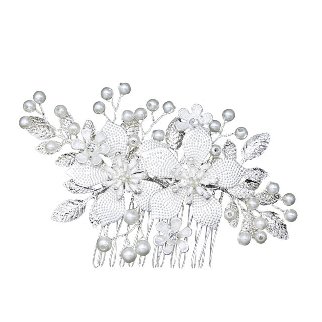 Handmade alloy flower pearl bead wedding hair combs