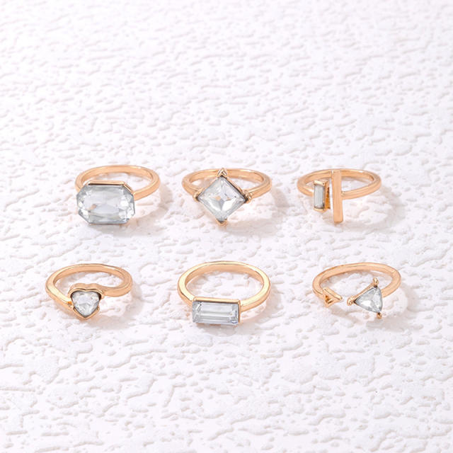6pcs Geometric stone stackable rings