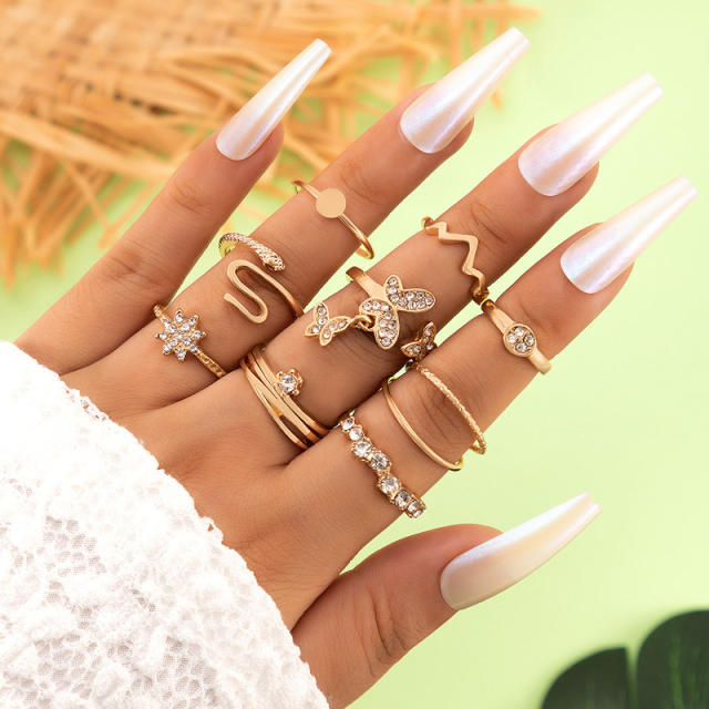 9pcs gold color alloy stackable rings