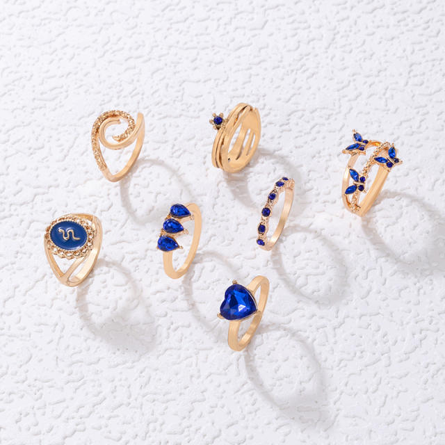 7pcs blue rhinestone stackable rings