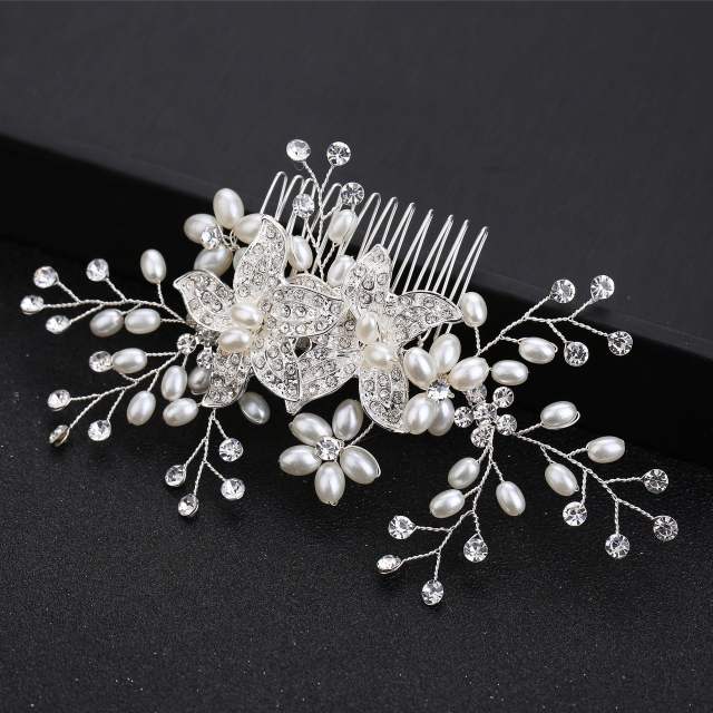 Korean fashion pearl diamond flower wedding hair combs