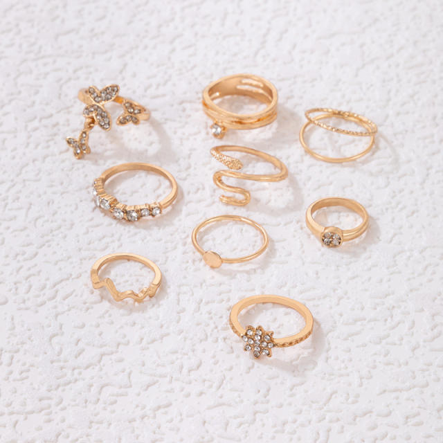 9pcs gold color alloy stackable rings