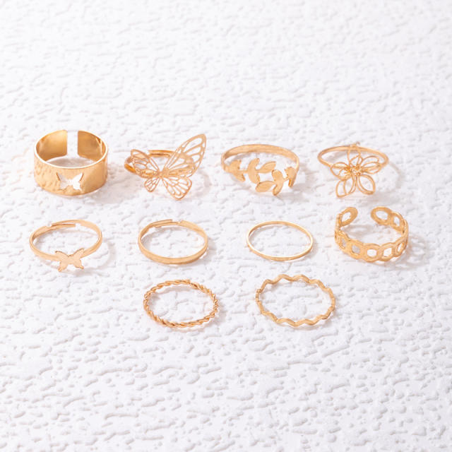 10pcs hollow butterfly stackable rings