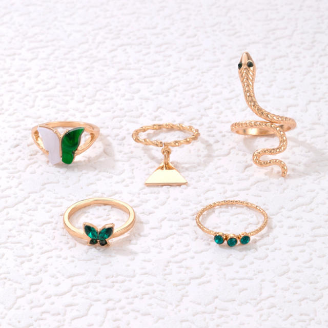 5pcs Green color butterfly alloy stackable rings