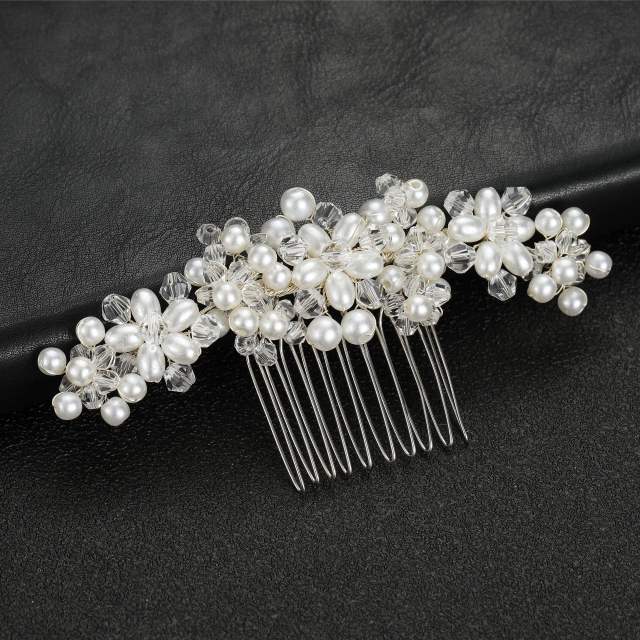 Handmade pearl crystal beads wedding hair combs
