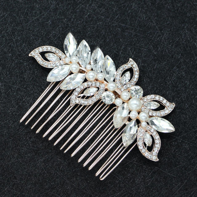 Elegant glass crystal pearl alloy hair combs