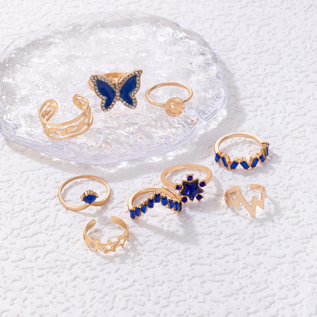 9pcs Blue color butterfly stackable rings