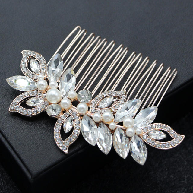 Elegant glass crystal pearl alloy hair combs