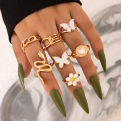 7pcs enamele butterfly flower stackable rings