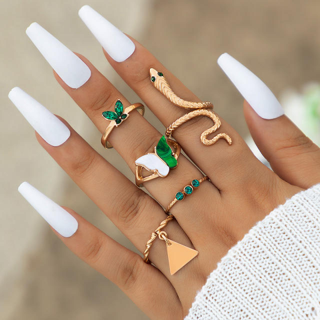 5pcs Green color butterfly alloy stackable rings