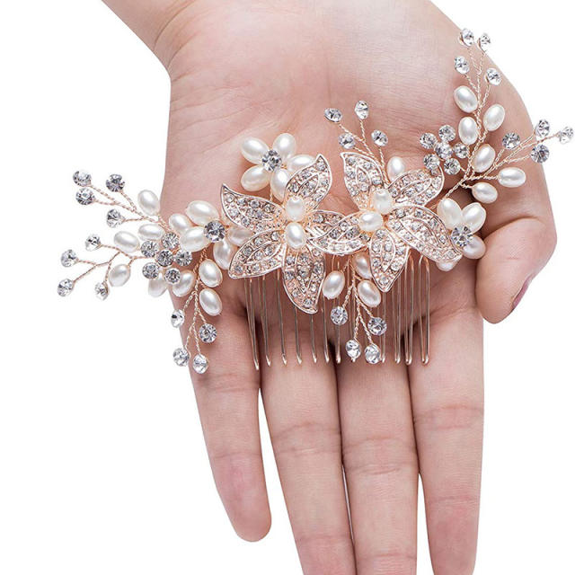 Korean fashion pearl diamond flower wedding hair combs