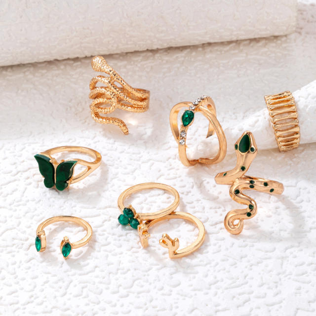 8pcs green color butterfly snake stackable rings