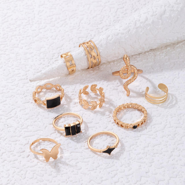 10pcs gold color alloy butterfly stackable rings