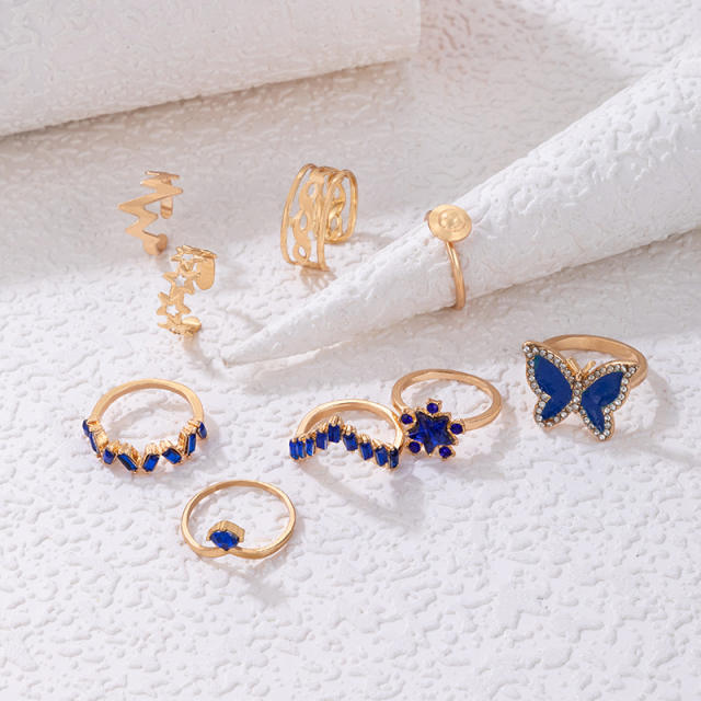 9pcs Blue color butterfly stackable rings