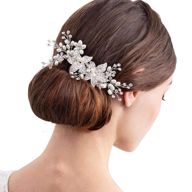 Korean fashion pearl diamond flower wedding hair combs