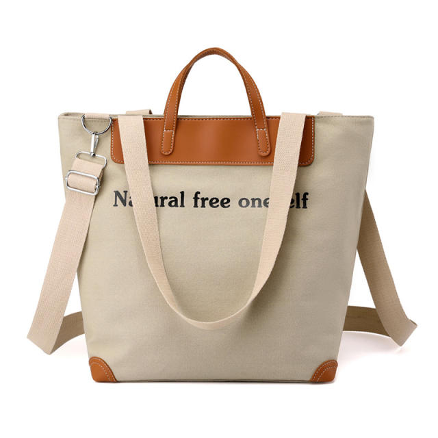 Large capacity plain color letter canvas tote bag