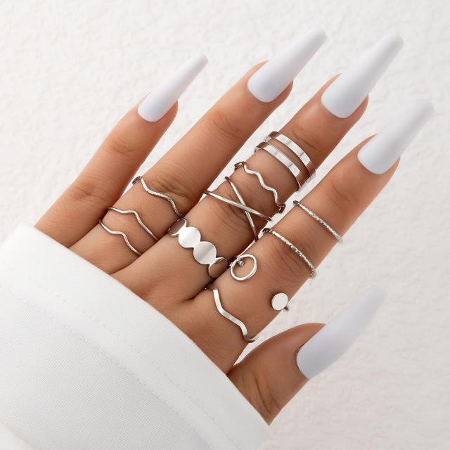 10pcs Silver color alloy line stackable rings