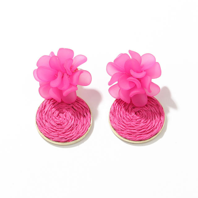 Boho acrylic flower straw earrings