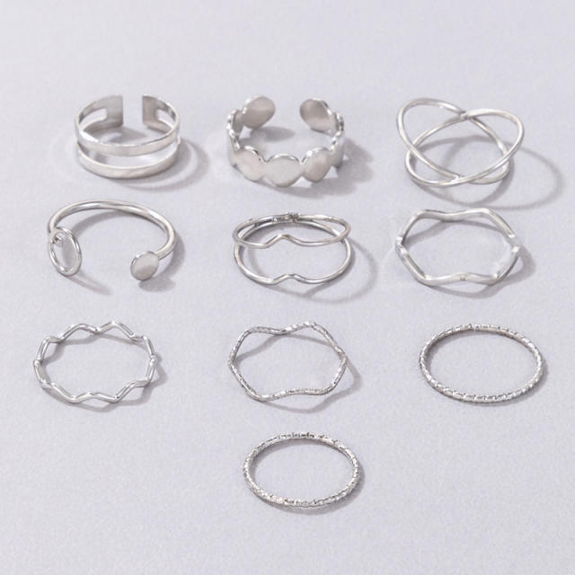 10pcs Silver color alloy line stackable rings