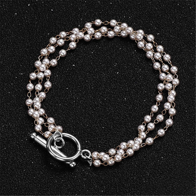 Chic design tiny pearl beads layer stainless steel bracelet