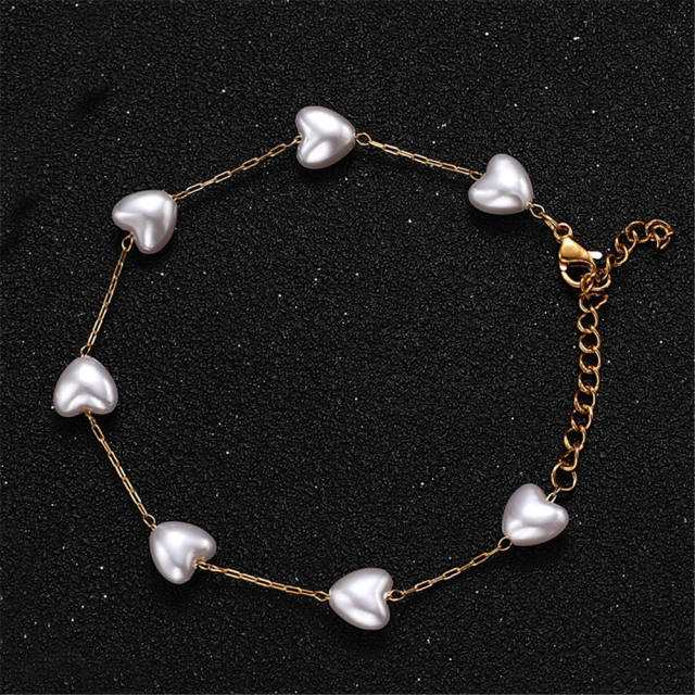 Korean fashion elegant heart pearl stainless steel bracelet