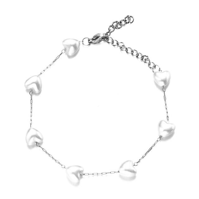 Korean fashion elegant heart pearl stainless steel bracelet