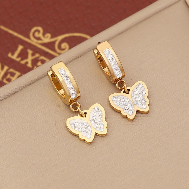 Occident fashion cubic zircon butterfly charm stainless steel earrings