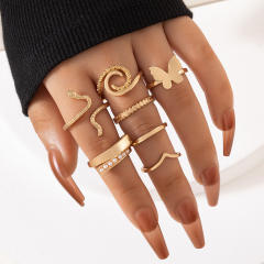 7pcs gold color alloy butterfly stackable rings