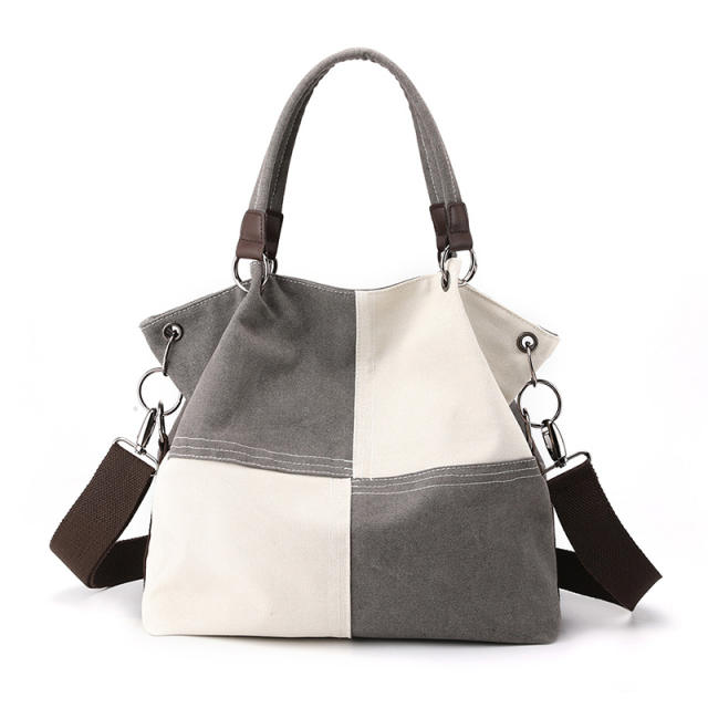 Korean fashion color matching canvas tote bag