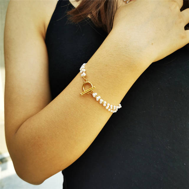 Chic design tiny pearl beads layer stainless steel bracelet