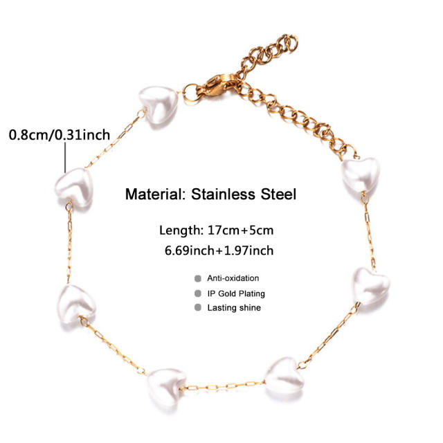 Korean fashion elegant heart pearl stainless steel bracelet
