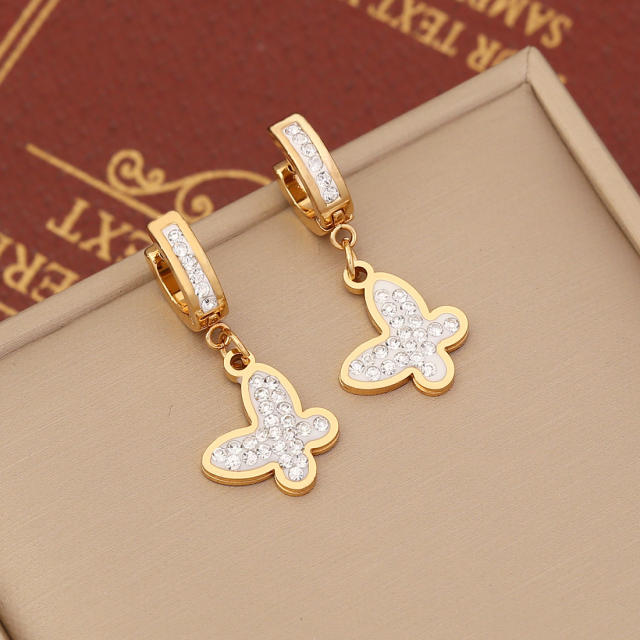 Occident fashion cubic zircon butterfly charm stainless steel earrings