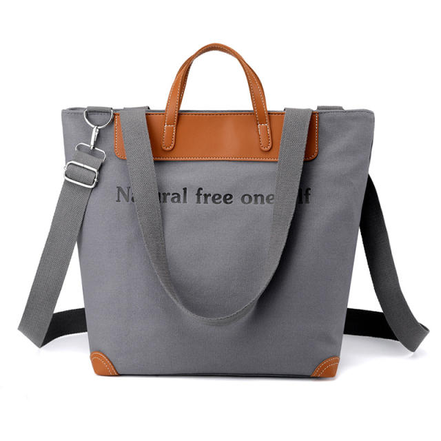 Large capacity plain color letter canvas tote bag