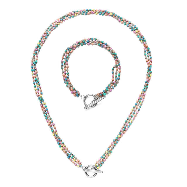 Boho colorful beads stainless steel toggle necklace bracelet