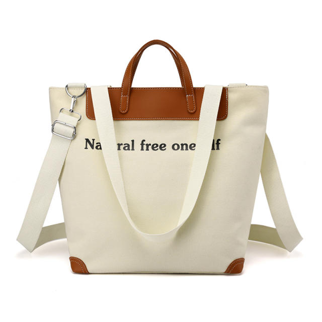 Large capacity plain color letter canvas tote bag