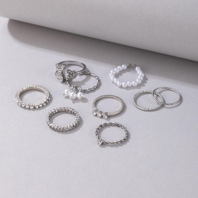 9pcs silver color alloy stackable rings