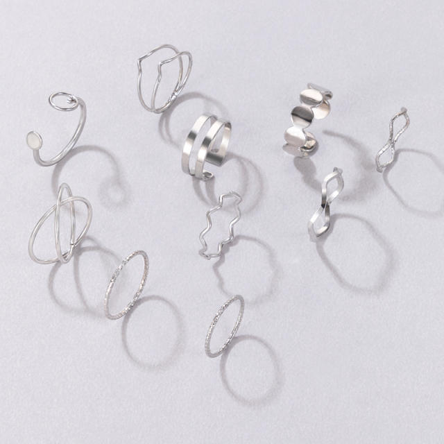 10pcs Silver color alloy line stackable rings