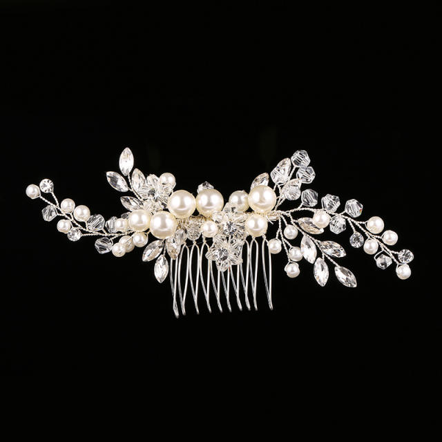 Elegant crystal beads flower wedding hair combs