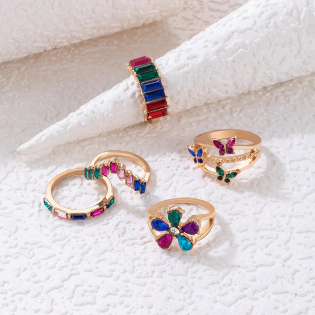 5pcs rainbow color cubic zircon alloy stackable rings