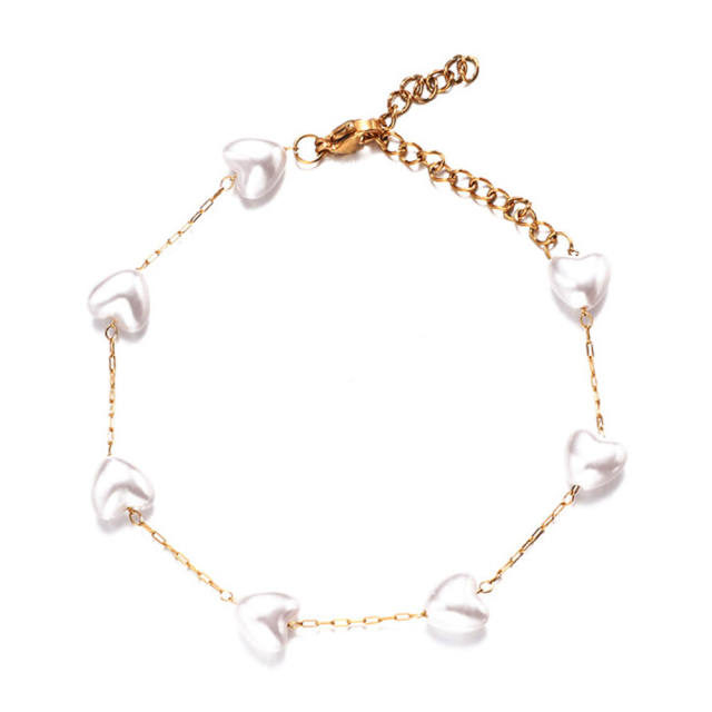 Korean fashion elegant heart pearl stainless steel bracelet