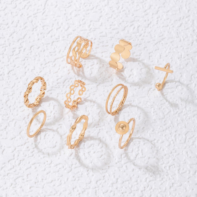 9pcs gold color alloy stackable rings